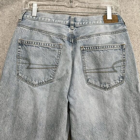 American Eagle Mom Jeans Wmns 6R Blue Stonewash Faded Distressed Whiskered Rips - Picture 8 of 13